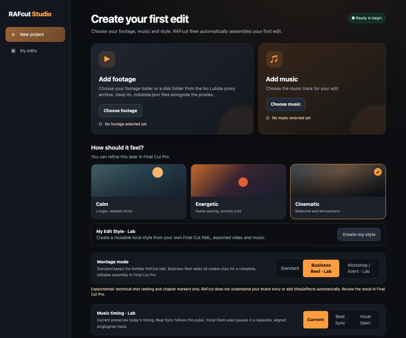 Echte screenshot van de RAFcut Studio Lab-ontwikkelomgeving